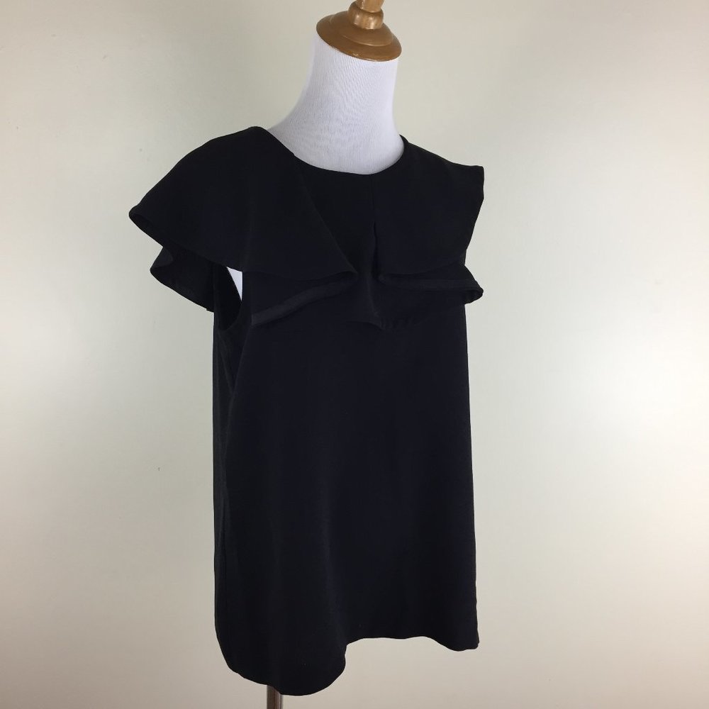 CLUB MONACO Black Asymmetric Pleats Overlay Sleeveless Shirt Top